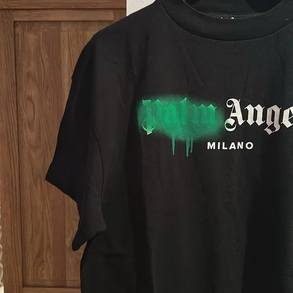 SSENSE NEW AUTHENTIC PALM ANGELS black spray paint logo t shirt large - Picture 3 of 16